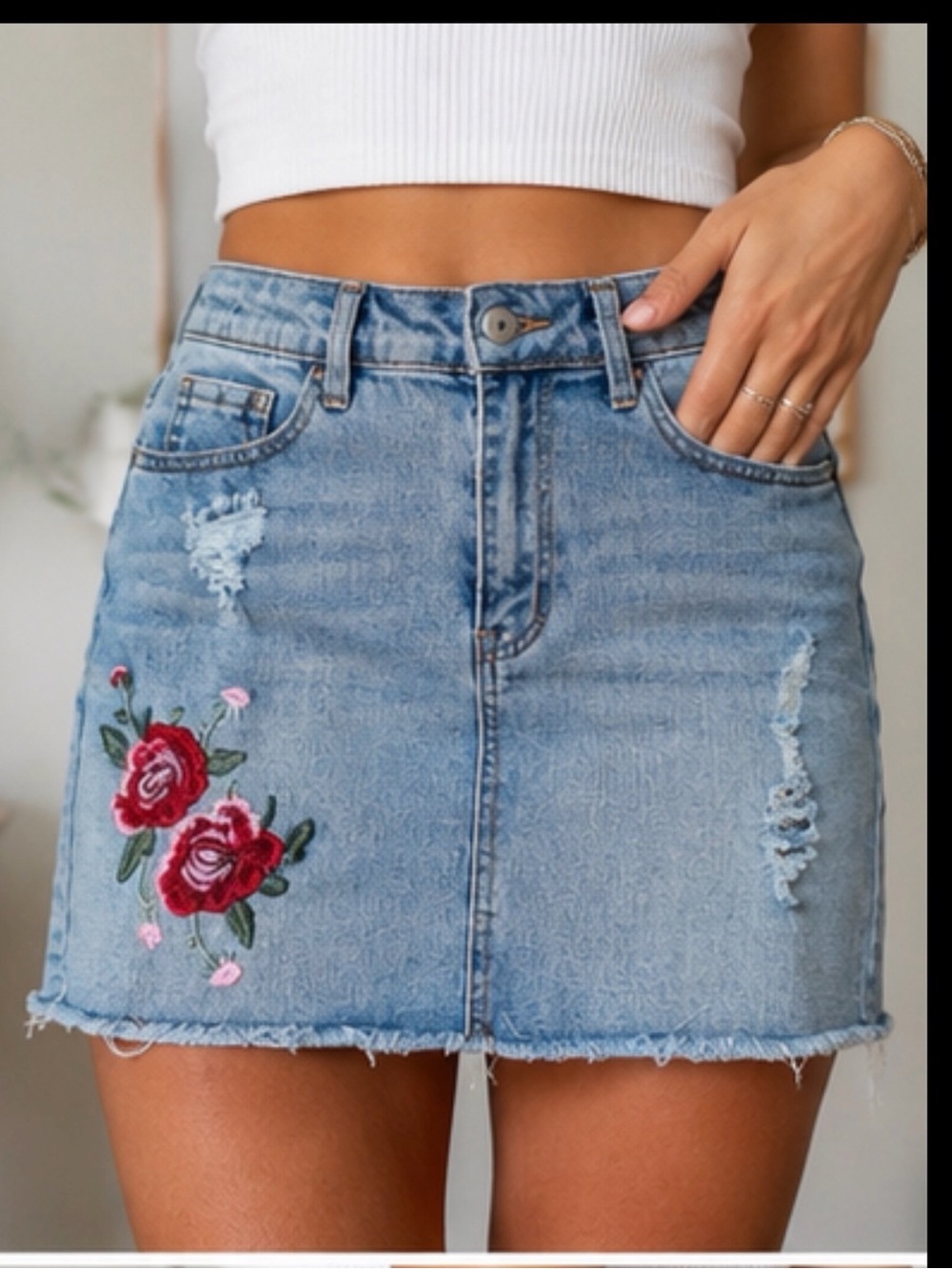 NWT Angel Kiss Embroidered Jean Mini Skirt Size Large